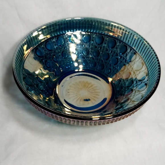 Iridescent "Windsor Blue Carnival" Glass Large Serving Decorative Bowl - Picture 3 of 11